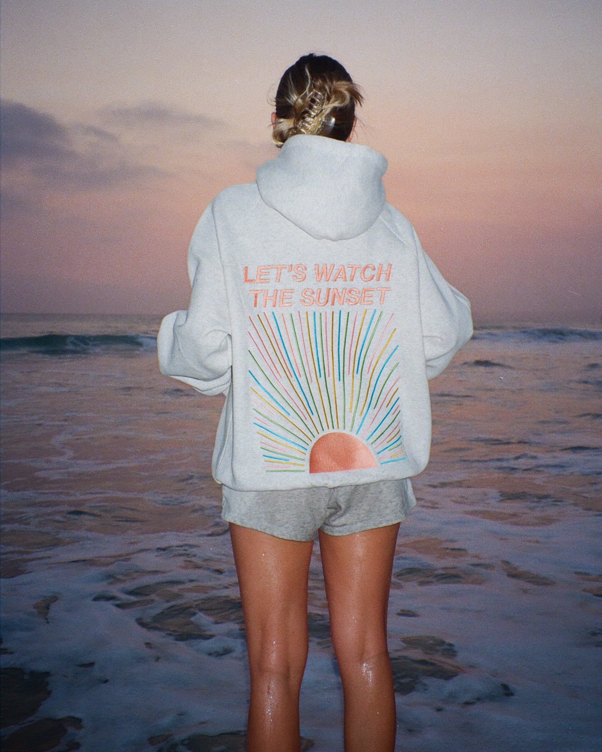 Let's Watch the Sunset Oversized Lux Hoodie in Heather Gray