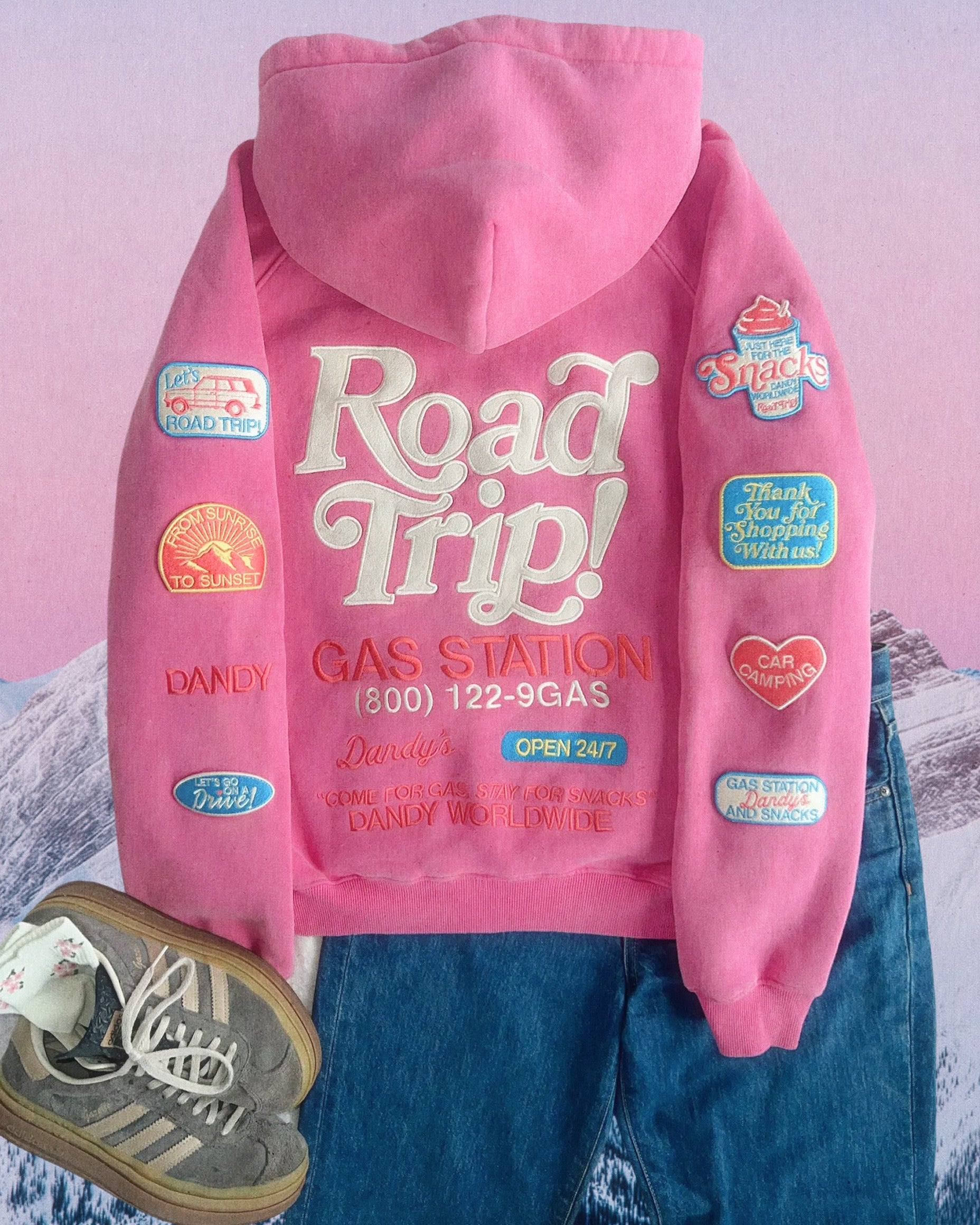 Road Trip! Oversized Lux Hoodie in Vintage Washed Pink